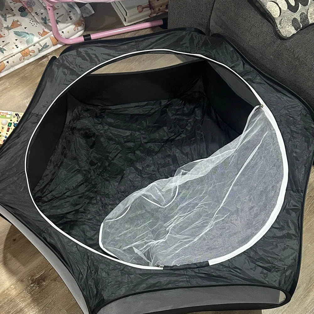 Black Pop-Up animal Playpen with Mesh Cover - portable dog pen